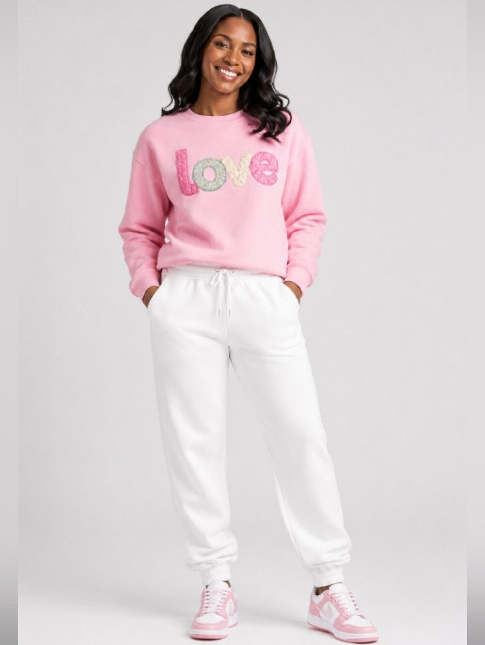 Love Streak Drawstring "Fluff Lined Jogger" White Sweatpants -Size: Large - NWT